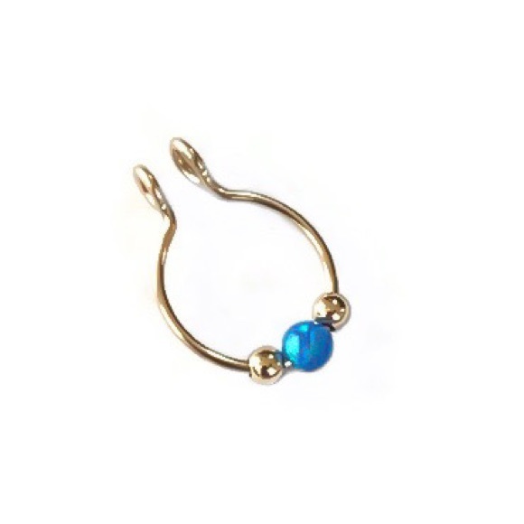 Fake Septum Ring w/Fire Opal Gemstone - Clips On - Picture 3 of 8